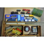 A box of Hornby 'OO' gauge railway items including