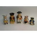 Five Toby jugs, various makes and sizes.