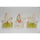 Three 19th Century Staffordshire figures on horseb