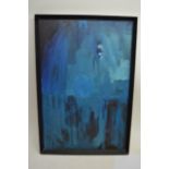 A large blue abstract oil on board dated 1962 and