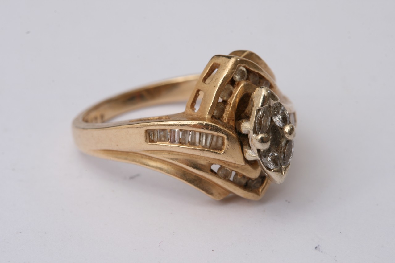 A 14ct gold ring set with a pear shaped diamond fl - Image 2 of 3