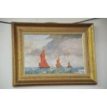An oil on board of sailing boats by W.F. Burton, a