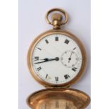 A gold plated Hunter pocket watch with button wind