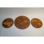 Three inlaid Marquetry circular plaques depicting