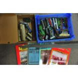 A box containing OO gauge and N gauge trains plus