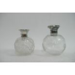 Two Silver and cut glass scent bottles with hinged