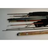 A collection of seven various fishing rods, sea ro