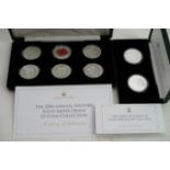 A Jubilee mint cased set of six silver proof £5 co