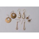 Four pairs of gold tone and CZ earrings