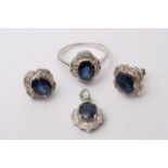 A 14ct white gold, sapphire and diamond suite comp