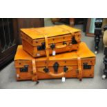 Two matching vintage leather look suitcases