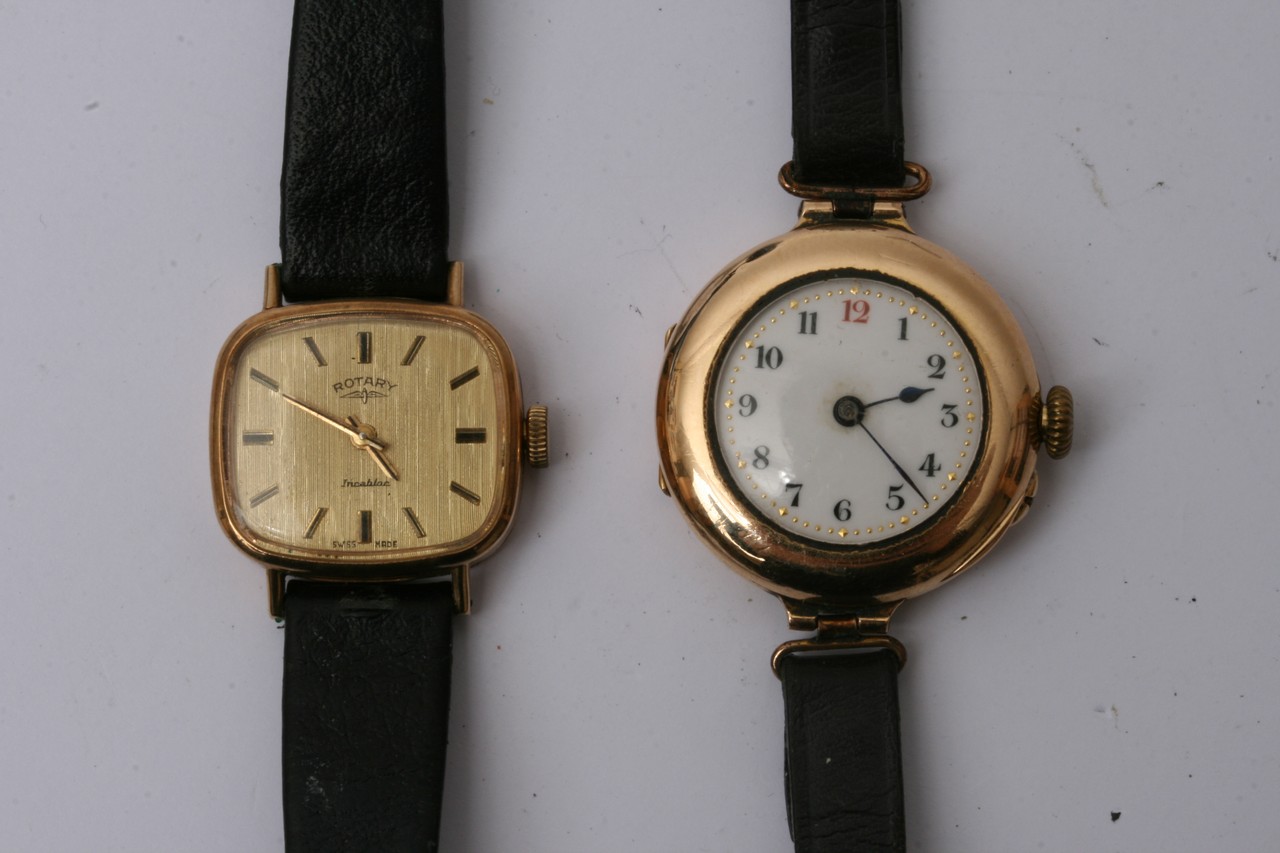 A 15ct gold wristwatch with Arabic dial and 9ct go