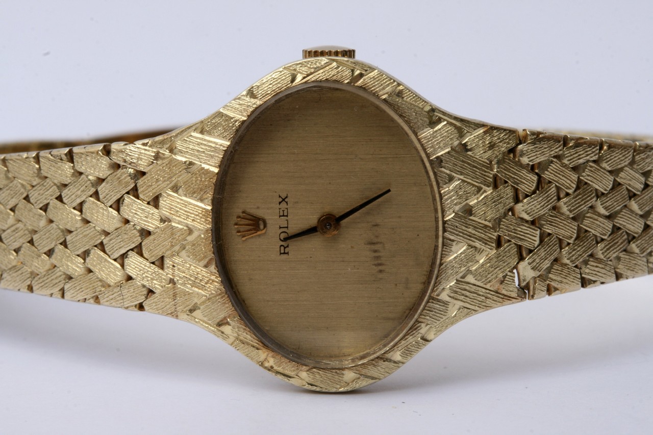 A lady's Rolex watch all 14ct gold with a woven st - Image 3 of 10