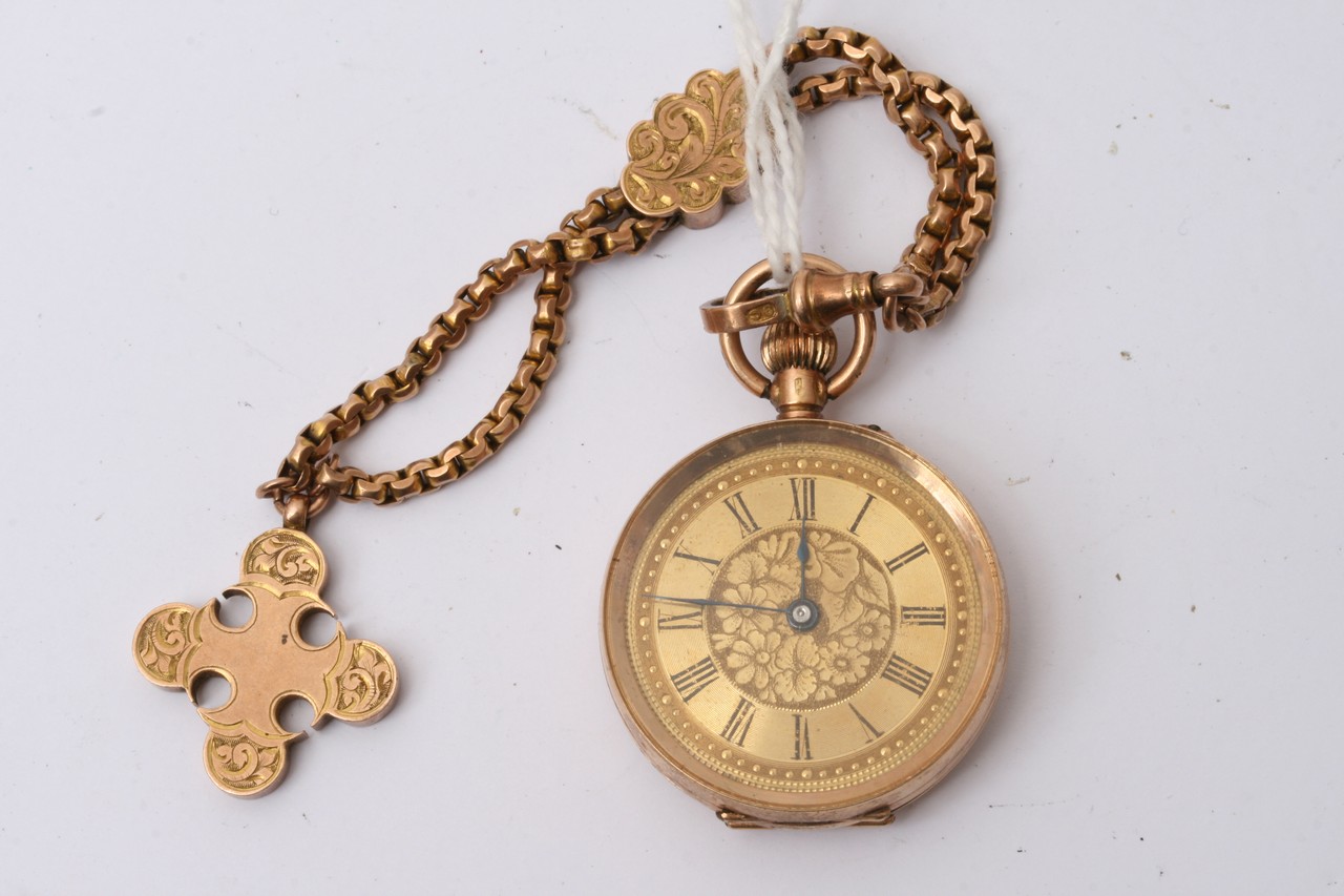 A 14ct gold Watch with 9ct gold chain - Image 2 of 4