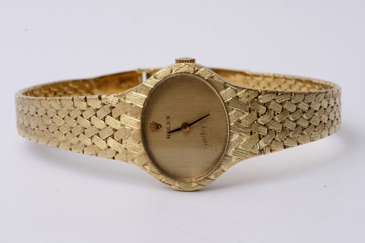 A lady's Rolex watch all 14ct gold with a woven st - Image 4 of 10