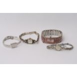 Four ladies dress watches including one marked sil