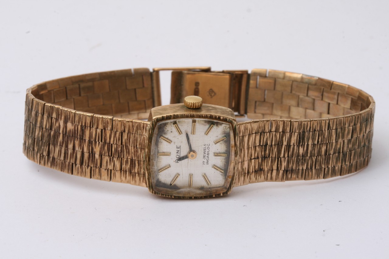 A lady's 9ct gold Rone watch 17 jewel Incabloc.