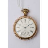 A gold plated Waltham pocket watch with screw fix
