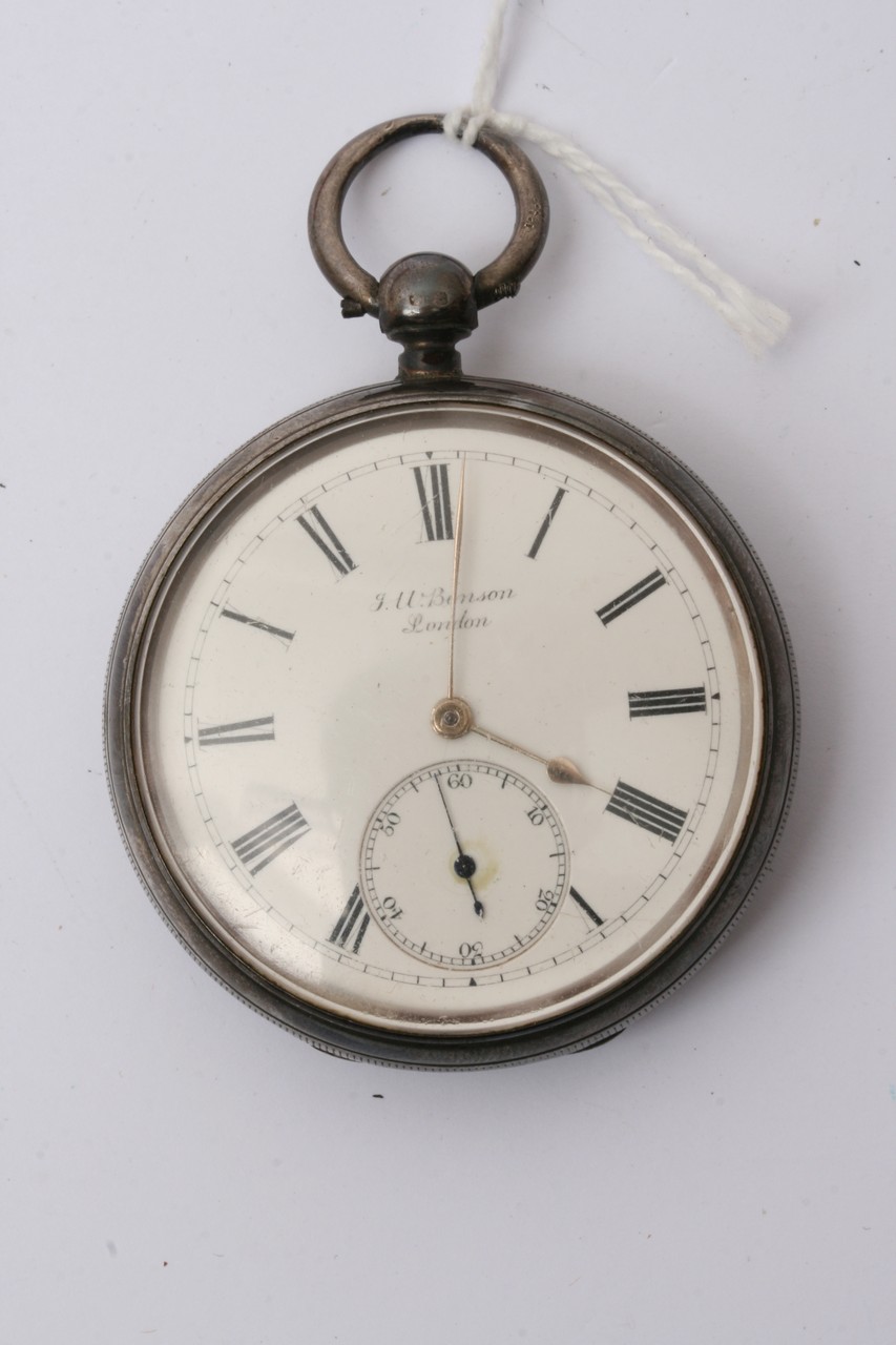 A silver cased WH Benson key wind pocket watch, th