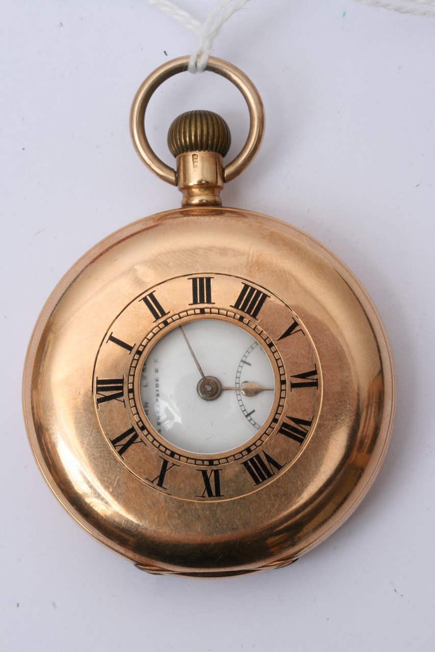 A 15ct gold half Hunter pocket watch with button w