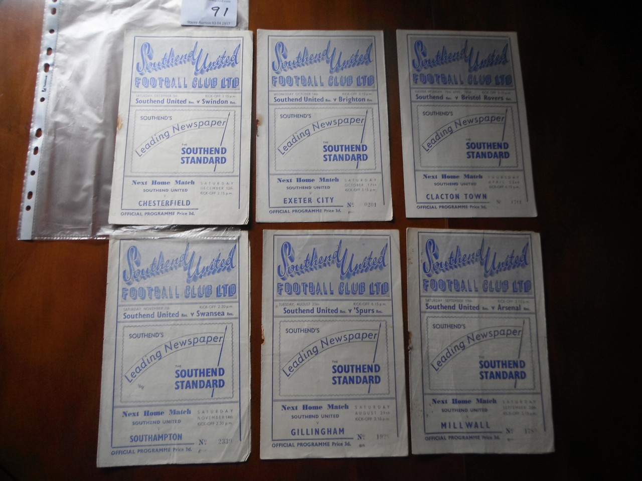 Southend United 53/54 Home Reserve Football Programmes: Includes reserve matches v Arsenal