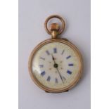 A 14ct gold button wind watch with royal blue roma