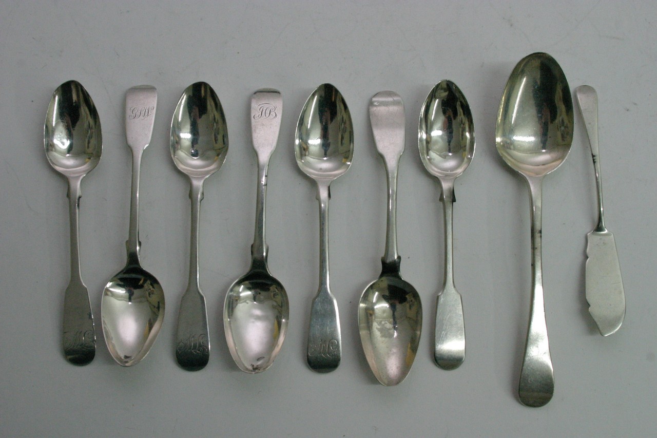 Eight silver hallmarked spoons and a silver hallma