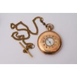 A 14ct gold half hunter pocket watch button wind w