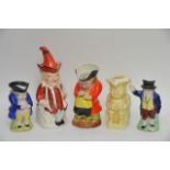 A collection of five Toby Jugs including Mr Punch