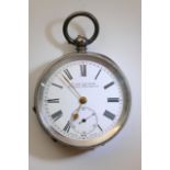A silver cased button wind pocket watch, Acme leve