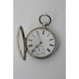 A Silver cased pocket watch, open face with an ena