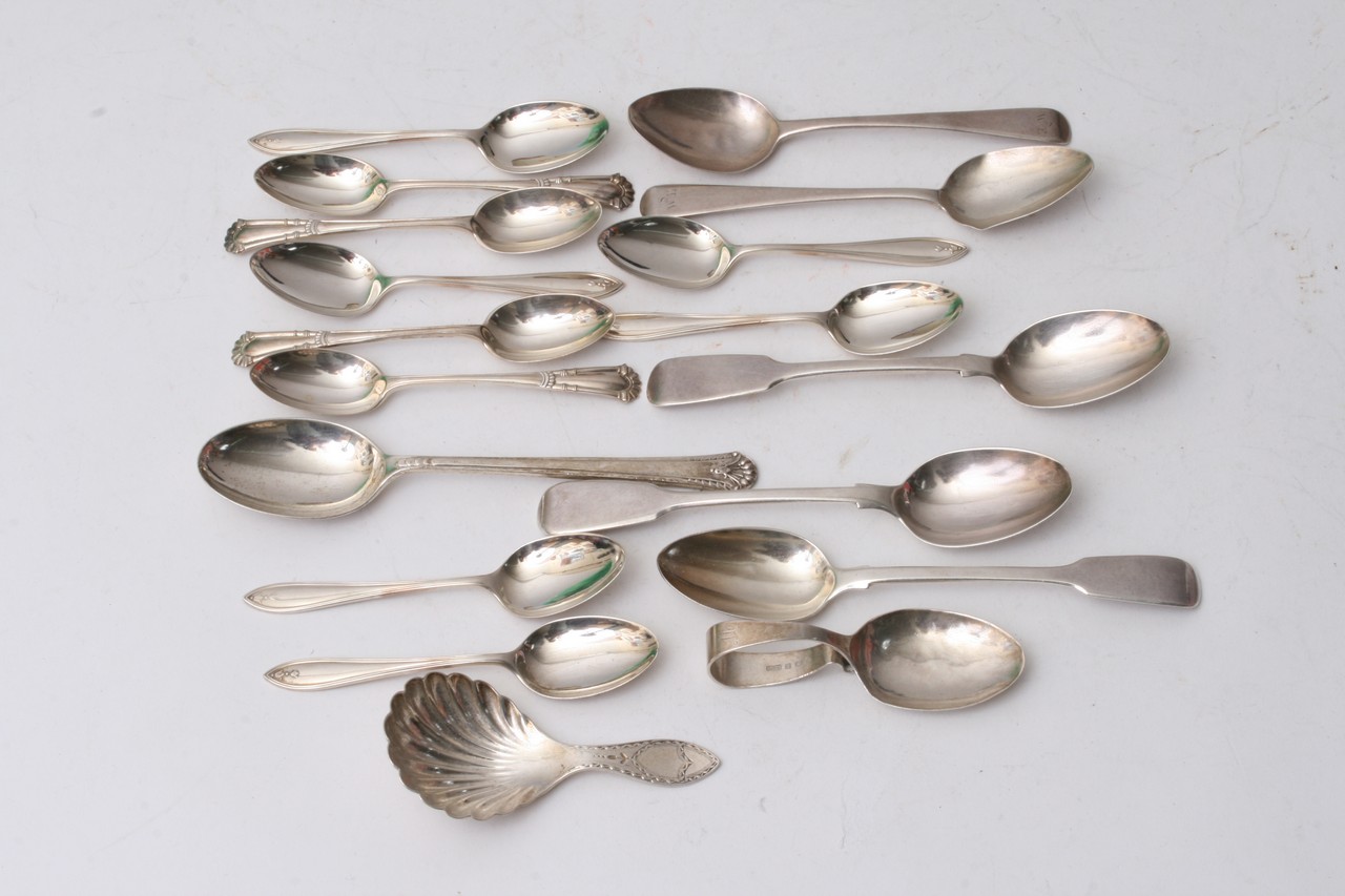 A collection of silver spoons, various assay and d