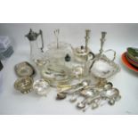 A collection of silver plated items including cutl