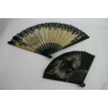 Two antique black stick fans, one having painted f