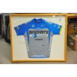 A framed and signed Lance Armstrong cycling jersey