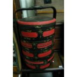 A large red and black Chinese four tier basket dec