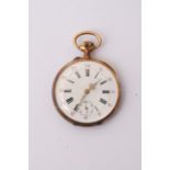 An 18ct Gold button wind pocket watch with enamel