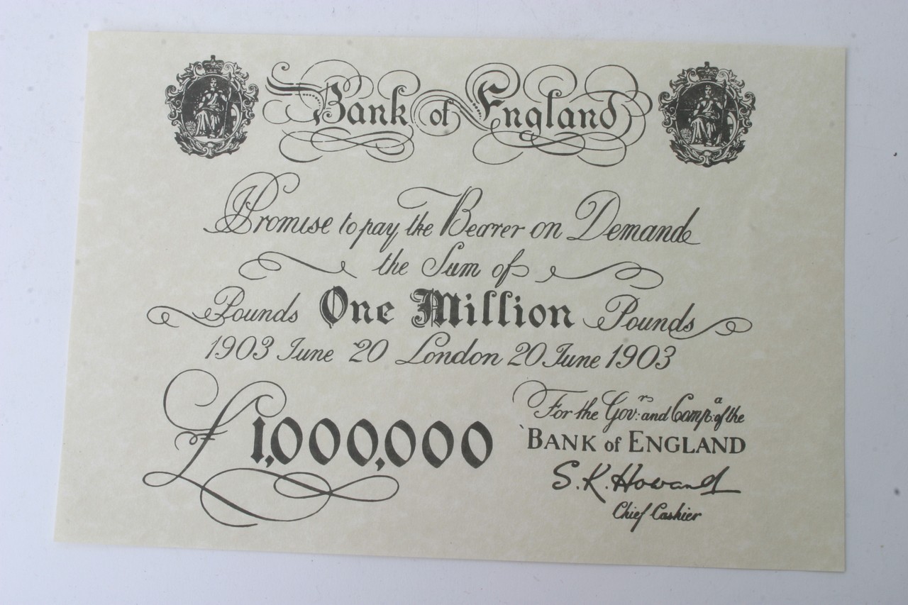 A novelty bank of England £1,000,000 one million p