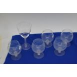 Five Lalique brandy glasses with stepped Art Deco