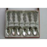 A case set of six silver Chinese silver spoons