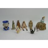 A collection of Pin dolls and matchboxes dolls with other ceramics