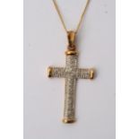 A 9ct gold necklace with a 9ct gold and diamond encrusted crucifix, approx 3.6g.