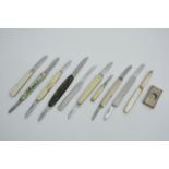 A collection of 10 penknives including silver and