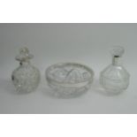 Two continental silver mounted decanters and a fru