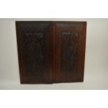 A pair of Oriental carved Panels and two oriental Lacquer shelves