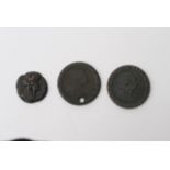 An Egyptian coin and two cot wheel pennies