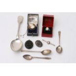 Silver teaspoons, A Size R Cameo Ring, A Cameo Brooch & Dress Jewellery