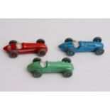 3 unboxed Dinky Toys racing cars: No.230 Talbot Lago, No.232 Alfa Romeo, and No.235 HWM