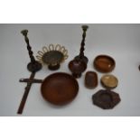 A collection of treen including a pair of barley t