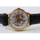 Gentlemen's Rotary Automatic Skeleton mechanism watch with genuine leather straps